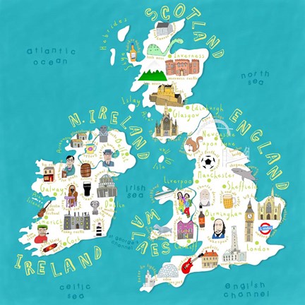 Framed Illustrated Countries UK + Ireland Print