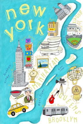 Framed Illustrated State Maps New York Print