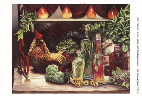 Framed Rooster &amp; Oils Print