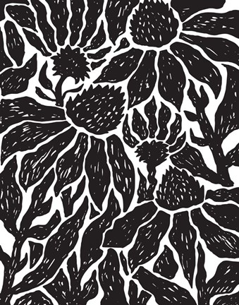 Framed BW Floral Linocut Print