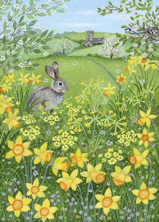 Framed Easter Rabbit and Daffodils Print