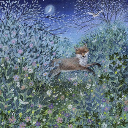 Framed Fox in Moonlit Garden Print
