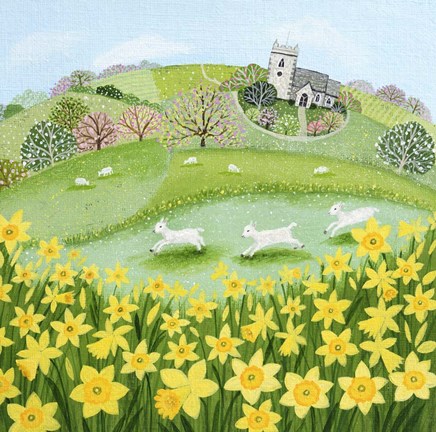 Framed Lambs and Daffodils Print
