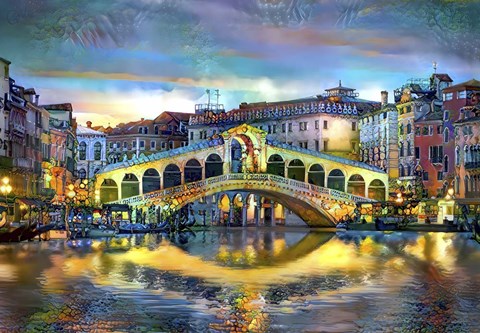 Framed Venice Italy Rialto Bridge at night Print