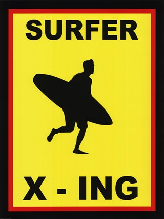 Framed Sign - Surfer Crossing Print