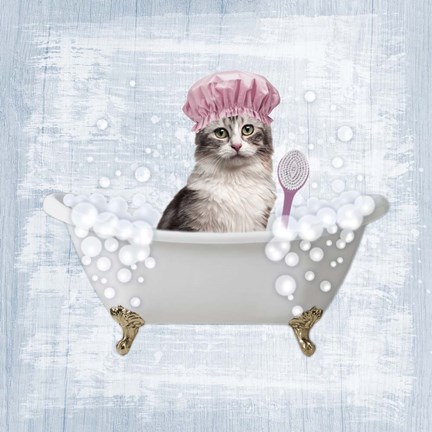 Framed Fun Kitty Bath 1 Print