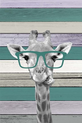 Framed Giraffes Glasses 2 Print