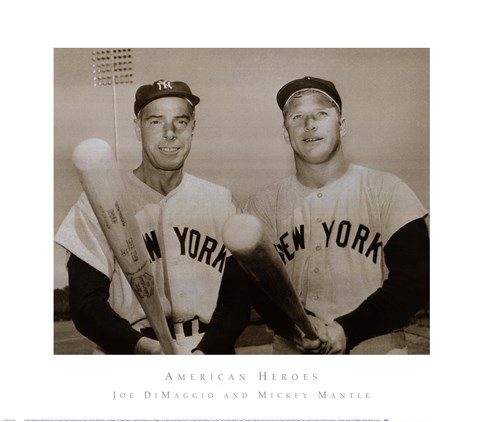 Framed American Hero&#39;s Joe Dimaggio &amp; Mickey Mantle Print