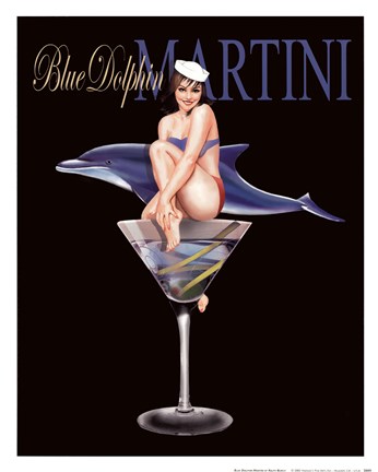 Framed Blue Dolphin Martini Print