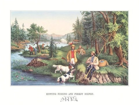 Framed Hunting Fishing &amp; Forest Scenes Print