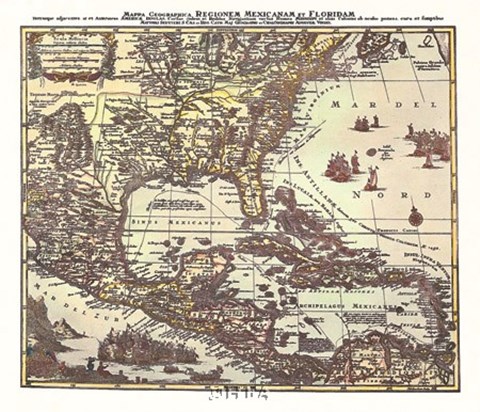 Framed Map of South Eastern America Print