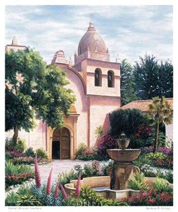 Framed Carmel Mission Fountain Print