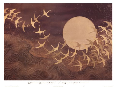 Framed Cranes Over Moon Print
