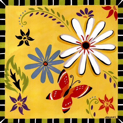 Framed Daisies And Butterflies-Yellow Print