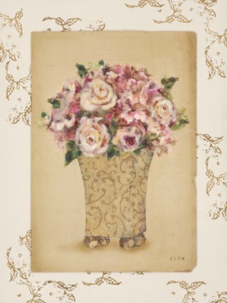 Framed Roses in Painted Vase I Print