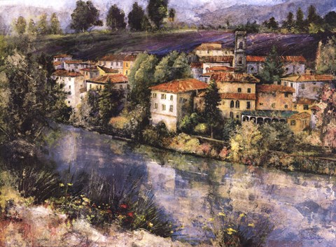 Framed Village on the Arno Print