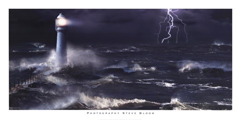 Framed Lightning at the Lighthouse Print