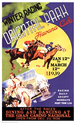 Framed Winter Racing, Oriental Park, Havana, Cuba, 1939 Print