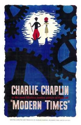 Framed Modern Times Charlie Chaplin Cartoon Print
