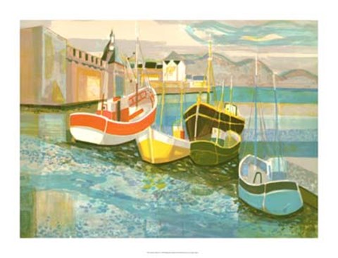 Framed Boats in Harbor II Print