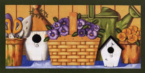 Framed Pansies in Basket Print