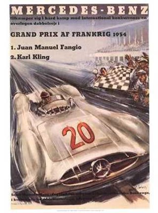 Framed Mercedez Benz, French Grand Prix, 1954 Print