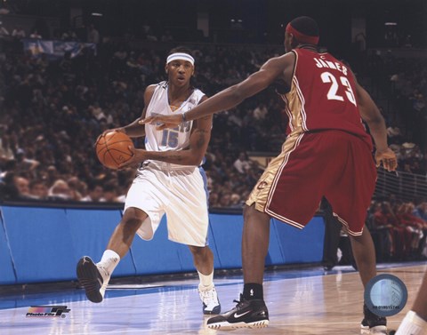Framed LeBron James/Carmelo Anthony - Court Action Print