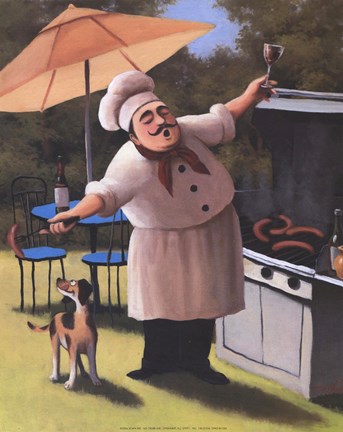 Framed Barbecue Chef with Dog Print