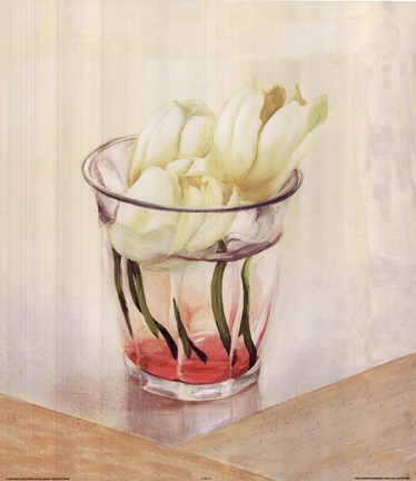 Framed White Flowers In Glass Print