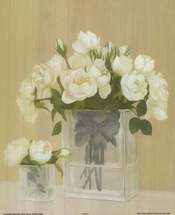 Framed White Flowers In Square Vase Print