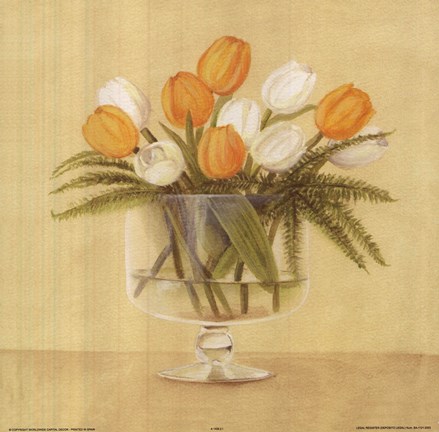 Framed White Orange Tulips In Vase Print