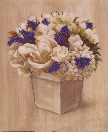 Framed White Purple Flowers In Square Vase Print