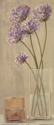 Framed Purple Flowers Candle In Vase Print