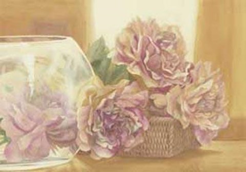 Framed Pink Flowers In Basket Bottle Print