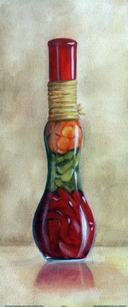 Framed Bottle With Peppers Print