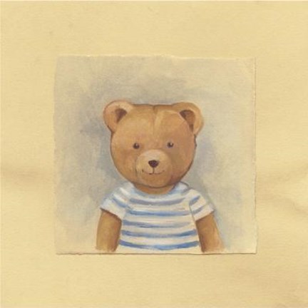 Framed Bear With Blue Striped Shirt Print