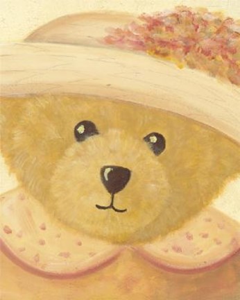 Framed Bear With Peach Dress Hat Print