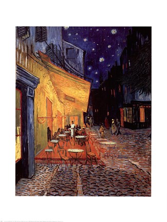 Framed Cafe Terrace on the Place du Forum, Arles, at Night, c.1888 Print