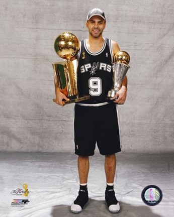 Framed Tony Parker - 2007 Finals With / 2 Trophies (#16) Print