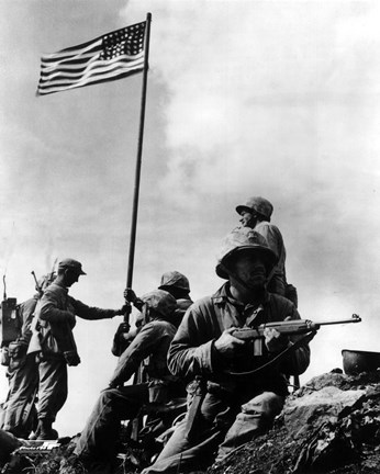 Framed American Soldiers raise the first US flag at  Iwo Jima 1945 Print
