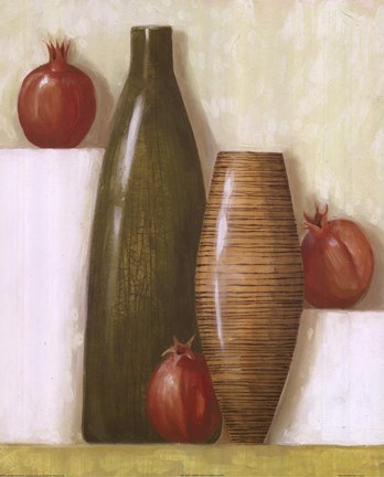 Framed Green Vase &amp; Pomegranates Print