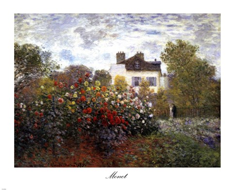 Framed Artist&#39;s Garden in Argenteuil (A Corner of the Garden with Dahlias), c.1873 Print