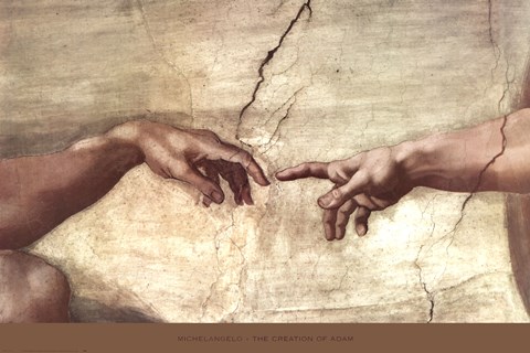 Creation of Adam (hands detail) Painting by Michelangelo Buonarroti at