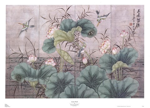 Framed Lotus Pond (Chinese Screen) Print