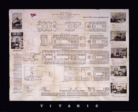 Framed Titanic Deck Plan Print