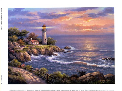 Framed Sunset At Lighthouse Point Print