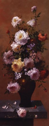 Framed Rose Bouquet In Brown Vase I Print