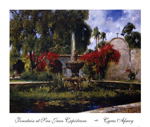 Framed Fountain At San Juan Capistrano Print