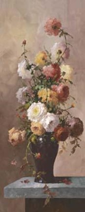 Framed Rose Bouquet In Brown Vase II Print
