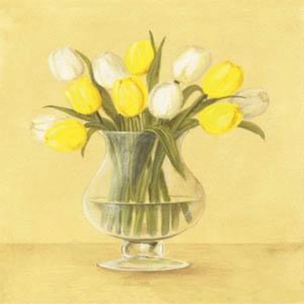 Framed White and Yellow Tulips In Vase Print